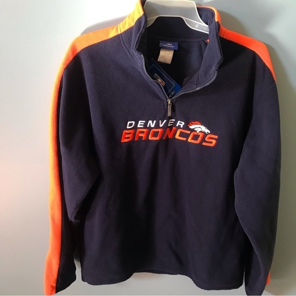NWT NFL Denver Broncos mens fleece pullover sweatshirt Sz L 1/4 zip long sleeves